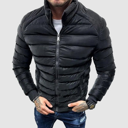 Homme Veste Matelassée - Coupe Slim - Col Montant - Poignets Côtelés