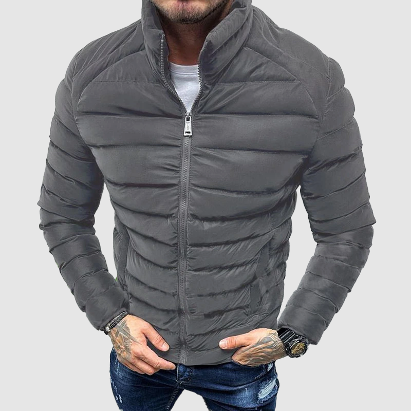 Homme Veste Matelassée - Coupe Slim - Col Montant - Poignets Côtelés