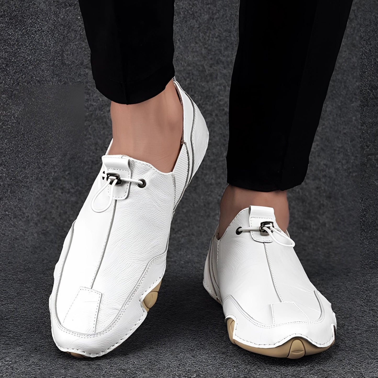 Homme Mocassins Slip-On - Matière Cuir - Semelle Flexible - Fermeture Cordon Ajustable