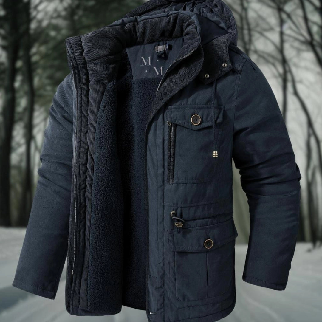 Homme Parka - Tissu Tissé - Coupe Regular - Col Montant Avec Capuche - Doublure Sherpa