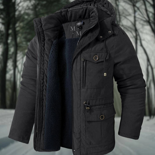 Homme Parka - Tissu Tissé - Coupe Regular - Col Montant Avec Capuche - Doublure Sherpa
