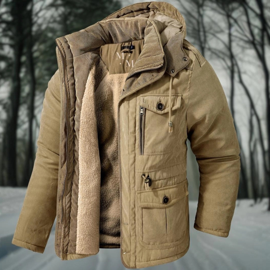 Homme Parka - Tissu Tissé - Coupe Regular - Col Montant Avec Capuche - Doublure Sherpa