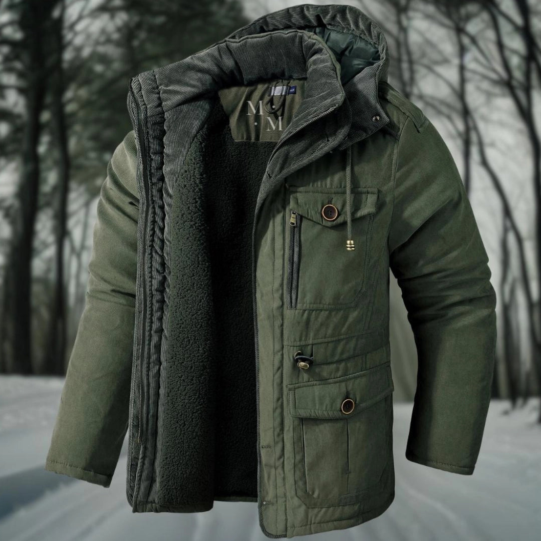 Homme Parka - Tissu Tissé - Coupe Regular - Col Montant Avec Capuche - Doublure Sherpa