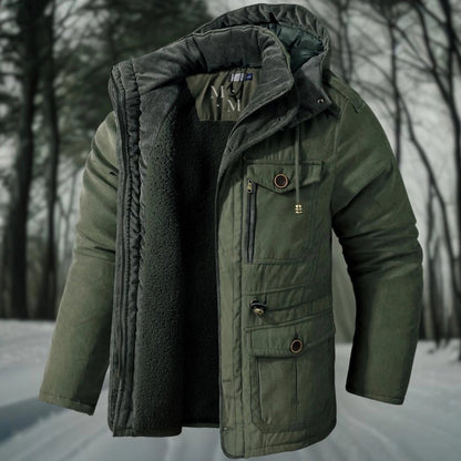 Homme Parka - Tissu Tissé - Coupe Regular - Col Montant Avec Capuche - Doublure Sherpa