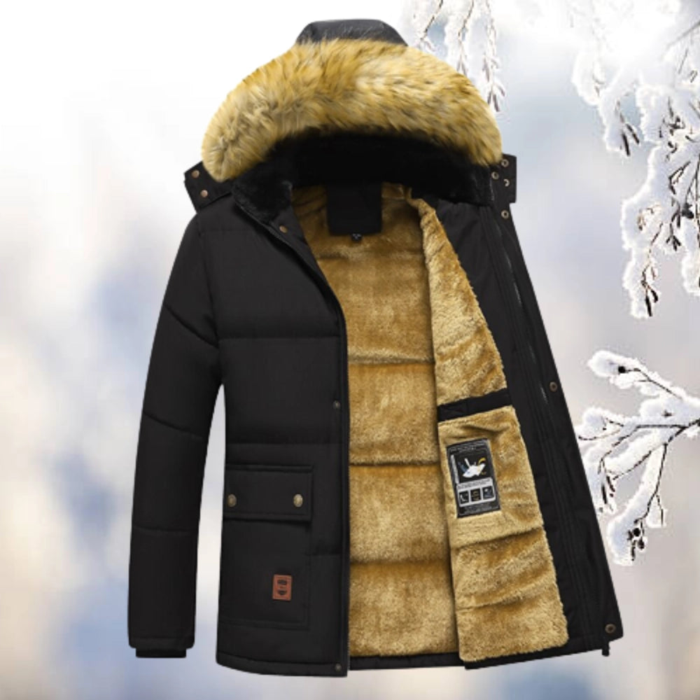 Homme Parka - Tissu Tissé - Coupe Décontractée - Longueur Mi-Cuisse - Capuche Fourrée