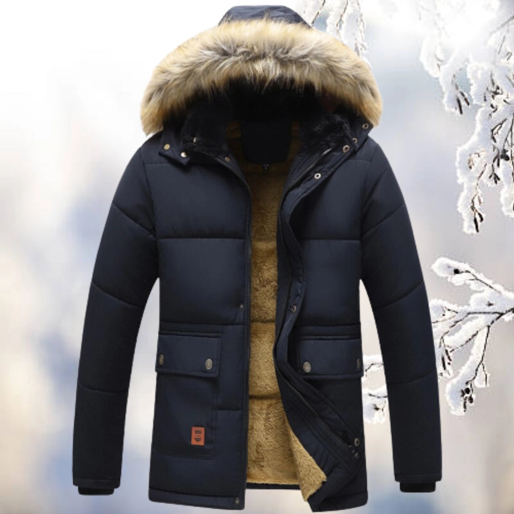 Homme Parka - Tissu Tissé - Coupe Décontractée - Longueur Mi-Cuisse - Capuche Fourrée