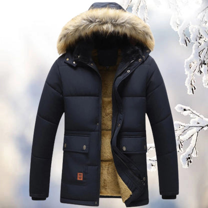 Homme Parka - Tissu Tissé - Coupe Décontractée - Longueur Mi-Cuisse - Capuche Fourrée