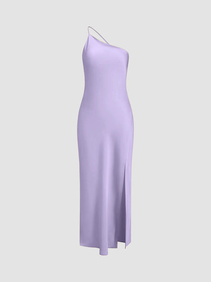Robe Longue Femme - Satin Élégant - Sans Manches - Fendue - Coupe Ajustée
