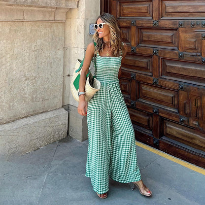 Combinaison Femme - Sans Manches - Bretelles Fines - Tissu à Carreaux - Coupe Ample