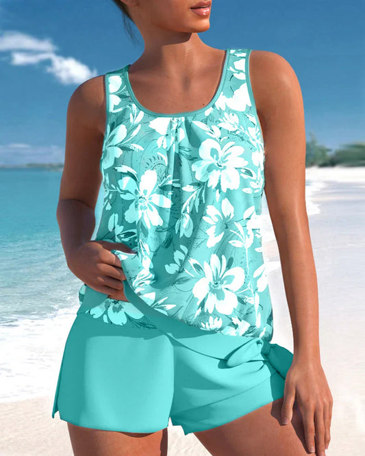 Tankini Femme – Coupe Décontractée – Tissu Respirant – Haut Fluide et Short Mi-Cuisse