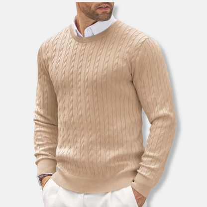 Pull homme – Coupe slim – Maille fine – Col rond – Détail torsadé texturé