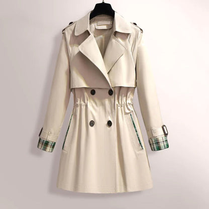 Manteau trench femme – Coupe cintrée – Double boutonnage – Poignets à boucle – Doublure à carreaux