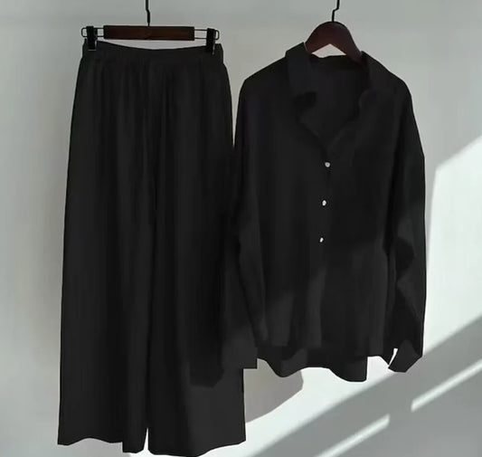 Ensemble coordonné femme – Chemise ample et pantalon large – Coton respirant