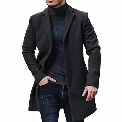 Manteau homme – Coupe ajustée – Laine mélangée – Col tailleur – Longueur genou