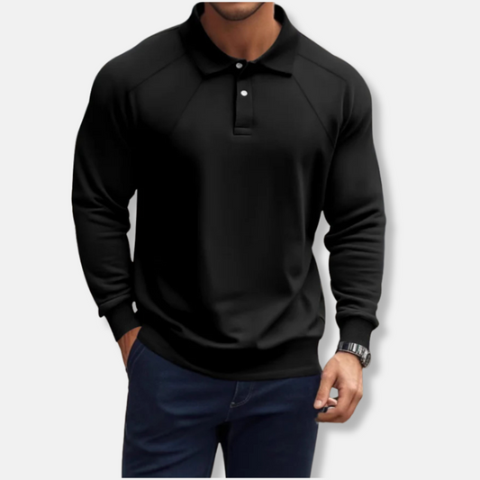 Homme Polo Manches Longues - Maille Douce - Col Polo - Manches Raglan - Coupe Décontractée