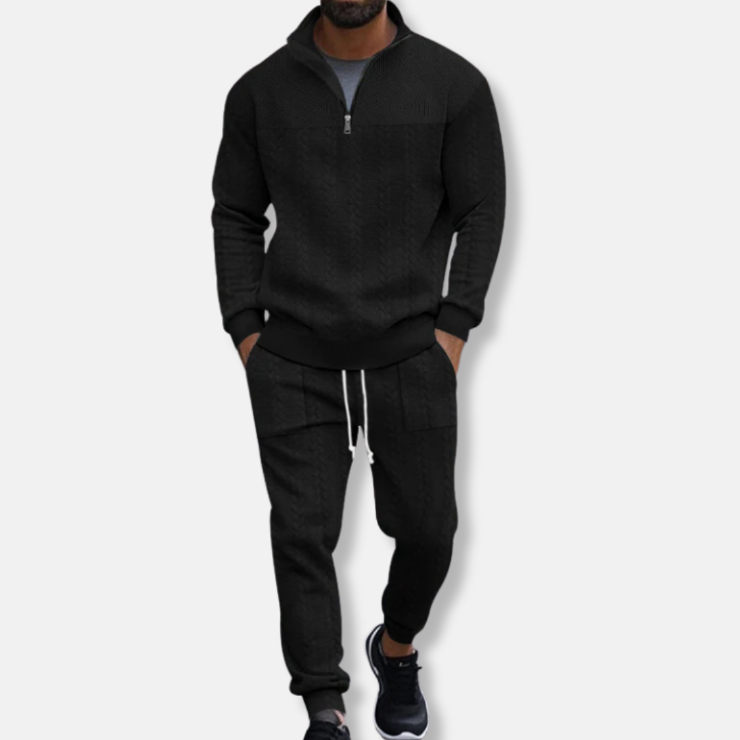 Homme Ensemble Deux Pièces - Maille Texturée - Coupe Décontractée - Col Montant zippé