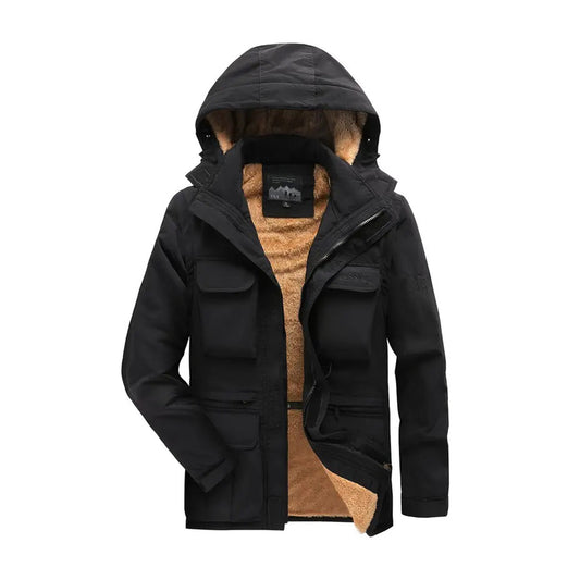 Veste homme – Coupe casual structurée – Capuche amovible – Doublure effet fourrure
