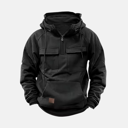 Veste à capuche homme – Coupe décontractée – Demi-zip – Poches à rabat