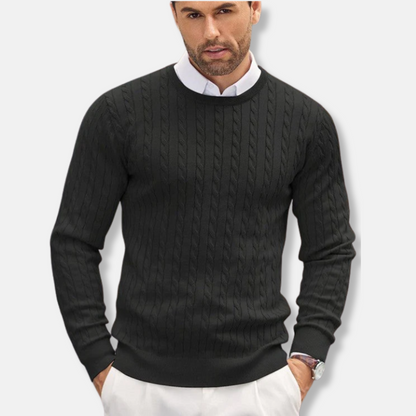 Pull homme – Coupe slim – Maille fine – Col rond – Détail torsadé texturé