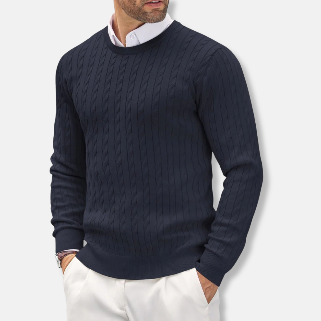 Pull homme – Coupe slim – Maille fine – Col rond – Détail torsadé texturé