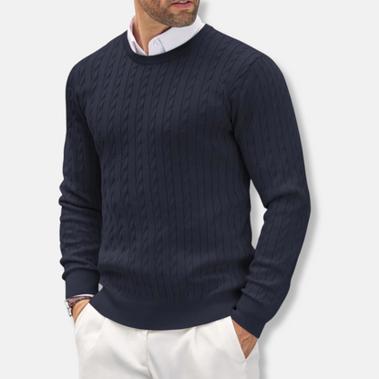 Pull homme – Coupe slim – Maille fine – Col rond – Détail torsadé texturé