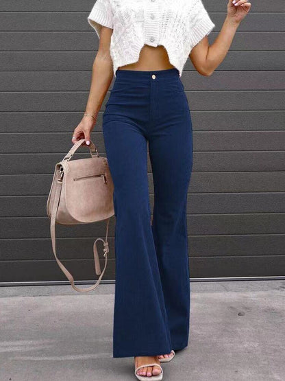 Femme Pantalon - Velours Côtelé - Taille Haute - Coupe Slim - Patte d’Éléphant