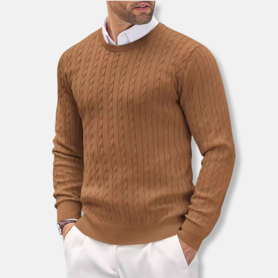 Pull homme – Coupe slim – Maille fine – Col rond – Détail torsadé texturé