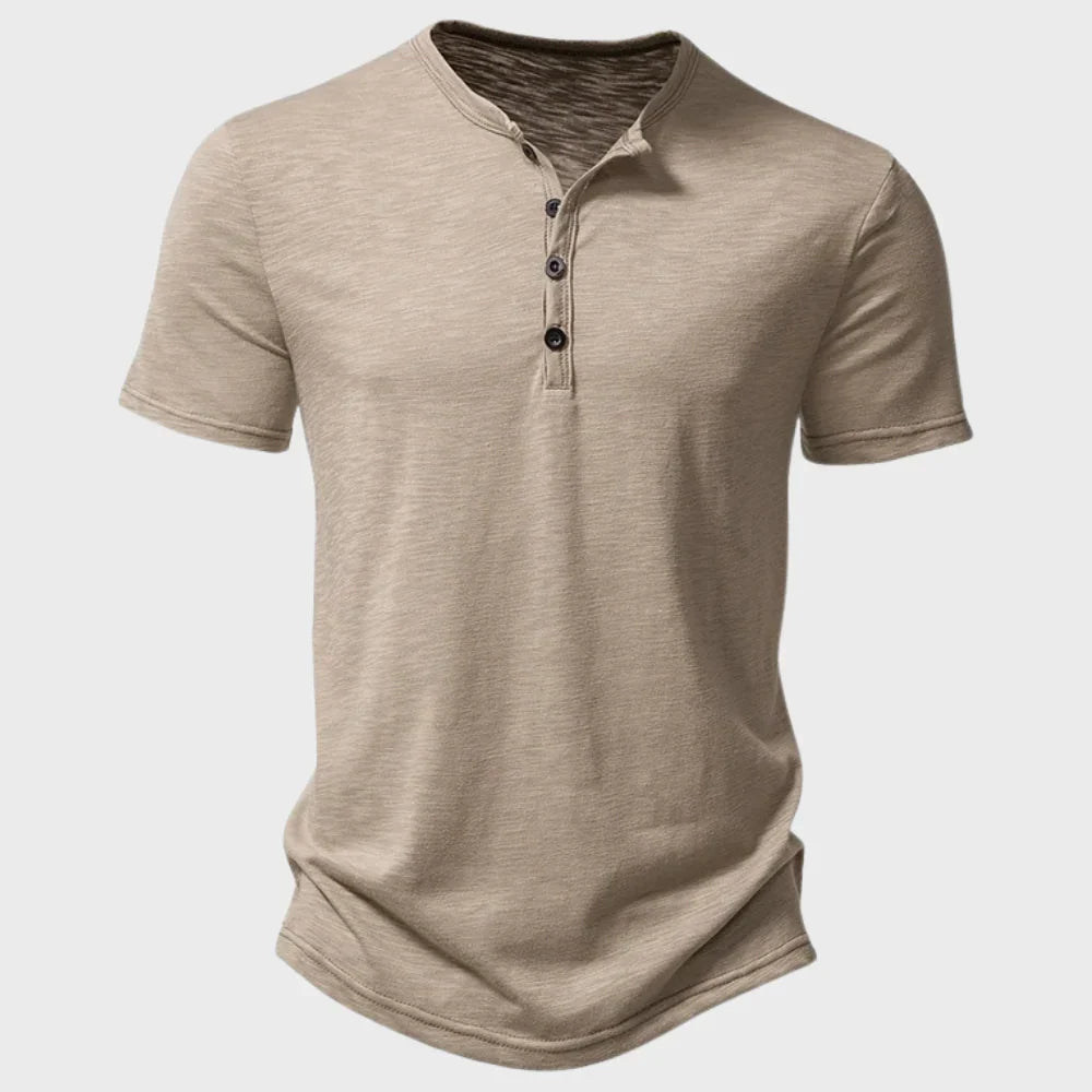 T-shirt homme – Coupe régulière – Soft knit – Col Henley – Manches courtes respirantes