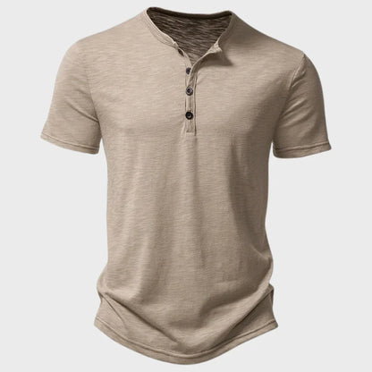 T-shirt homme – Coupe régulière – Soft knit – Col Henley – Manches courtes respirantes