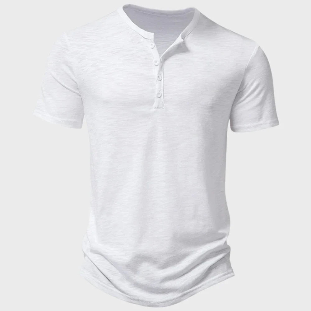T-shirt homme – Coupe régulière – Soft knit – Col Henley – Manches courtes respirantes