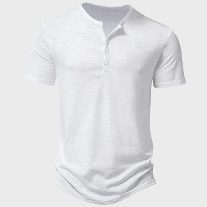 T-shirt homme – Coupe régulière – Soft knit – Col Henley – Manches courtes respirantes