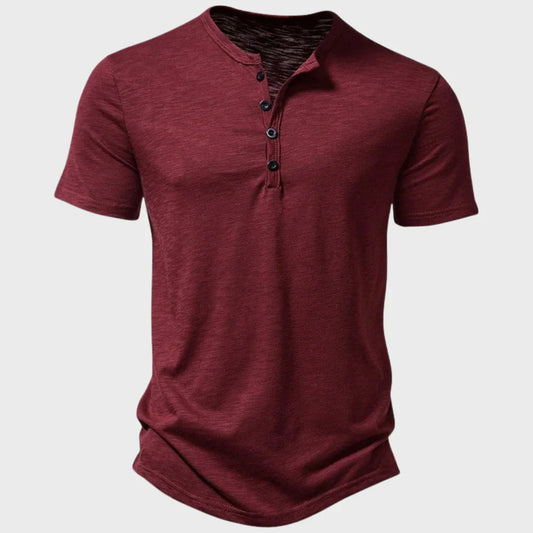 T-shirt homme – Coupe régulière – Soft knit – Col Henley – Manches courtes respirantes
