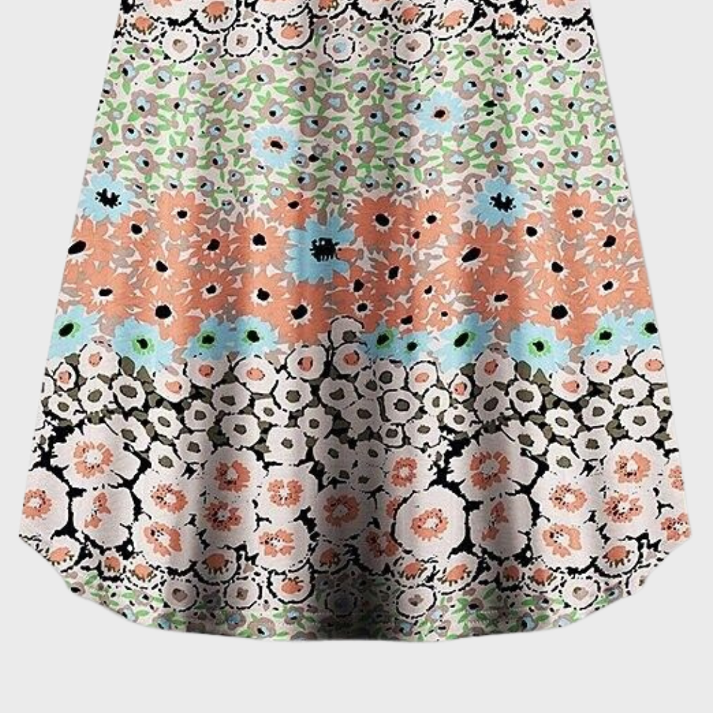 Robe Longue Femme - Sans Manches - Col V - Fluide et Boho - Motif Fleuri