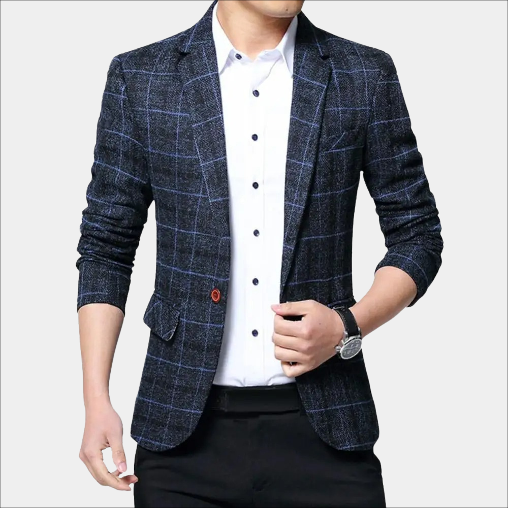 Blazer homme – Coupe slim – Tissu texturé léger – Motif à carreaux – Revers cranté