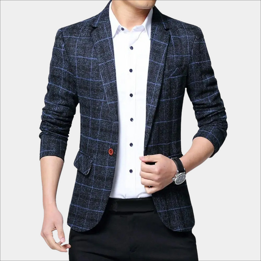 Blazer homme – Coupe slim – Tissu texturé léger – Motif à carreaux – Revers cranté