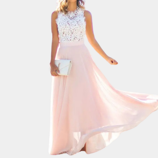 Robe Maxi Femme - Dentelle Élégante - Sans Manches - Jupe Fluide - Tenue de Soirée