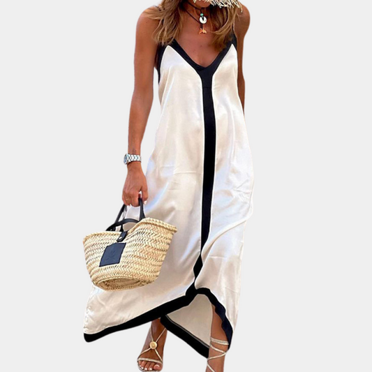 Robe Maxi Femme - Sans Manches - Décolleté V - Coupe Ample - Tissu Léger et Fluide
