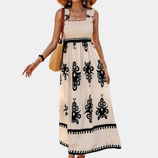 Robe Maxi Femme - Sans Manches - Smockée - Bretelles Larges à Volants - Fluide et Confortable