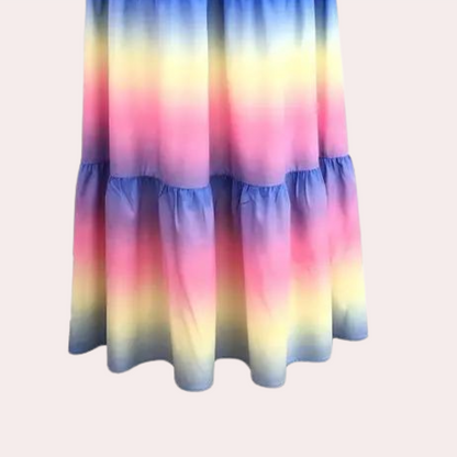 Robe Maxi Femme – Épaules Dénudées – Manches Courtes – Taille Smockée – Jupe Étagée