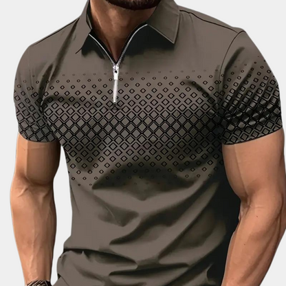 Polo homme – Coupe slim – Motif géométrique – Patte zippée – Tissu respirant