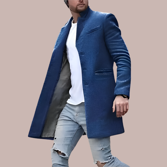 Manteau homme – Coupe structurée – Laine mélangée – Col montant – Mi-long