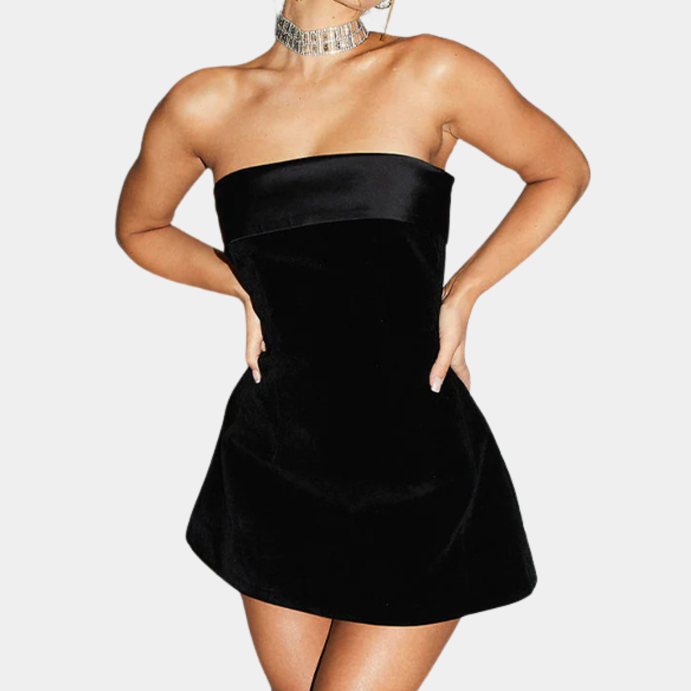 Robe Mini Femme – Velours Luxueux – Sans Bretelles – Coupe Ajustée Élégante