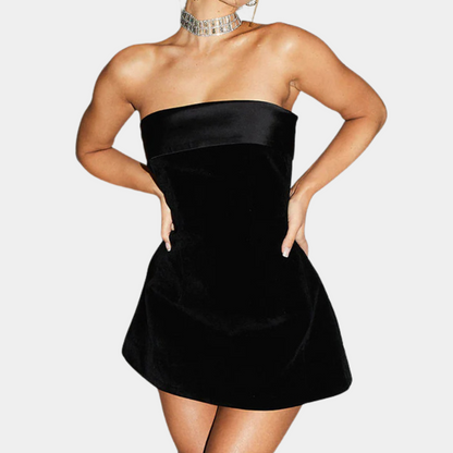 Robe Mini Femme – Velours Luxueux – Sans Bretelles – Coupe Ajustée Élégante