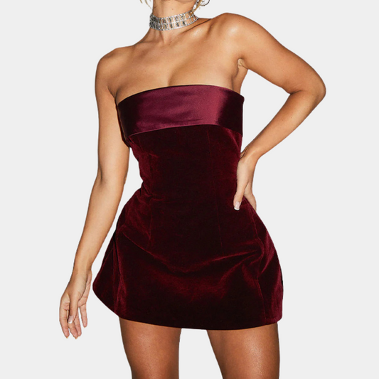 Robe Mini Femme – Velours Luxueux – Sans Bretelles – Coupe Ajustée Élégante