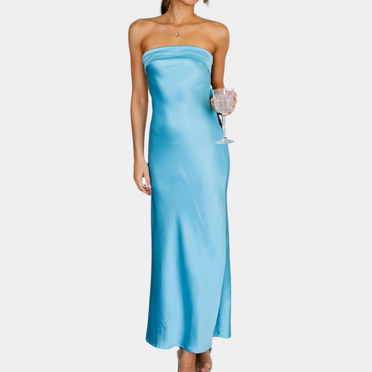 Robe Longue Femme - Satin Élégant - Sans Bretelles - Coupe Cintrée Soirée