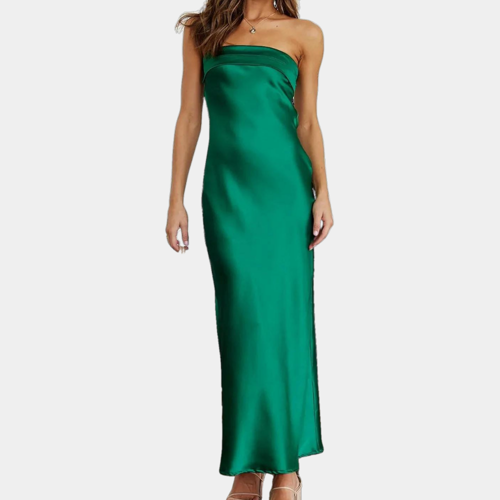 Robe Longue Femme - Satin Élégant - Sans Bretelles - Coupe Cintrée Soirée