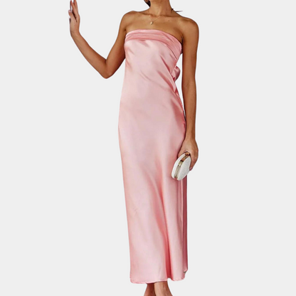 Robe Longue Femme - Satin Élégant - Sans Bretelles - Coupe Cintrée Soirée