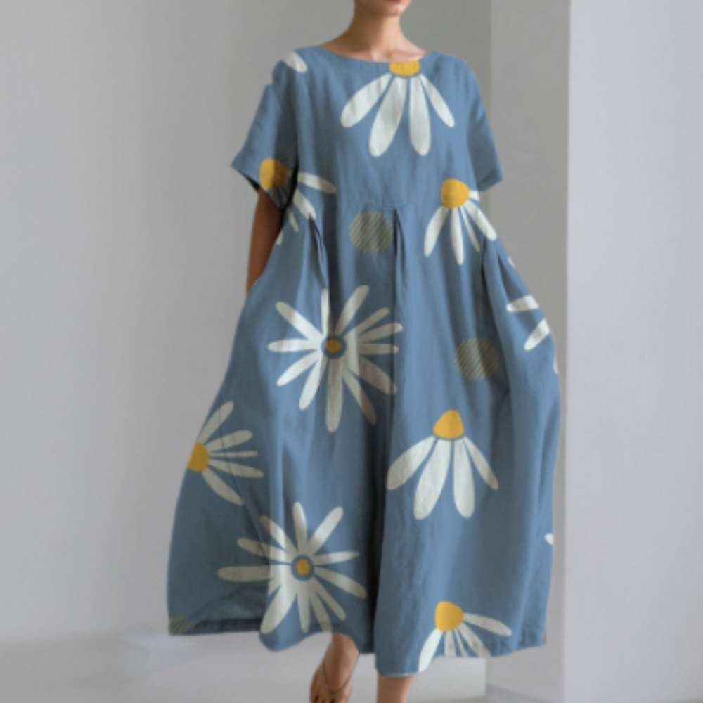 Robe femme longue – Coupe oversize – Fibres naturelles – Motif abstrait artistique