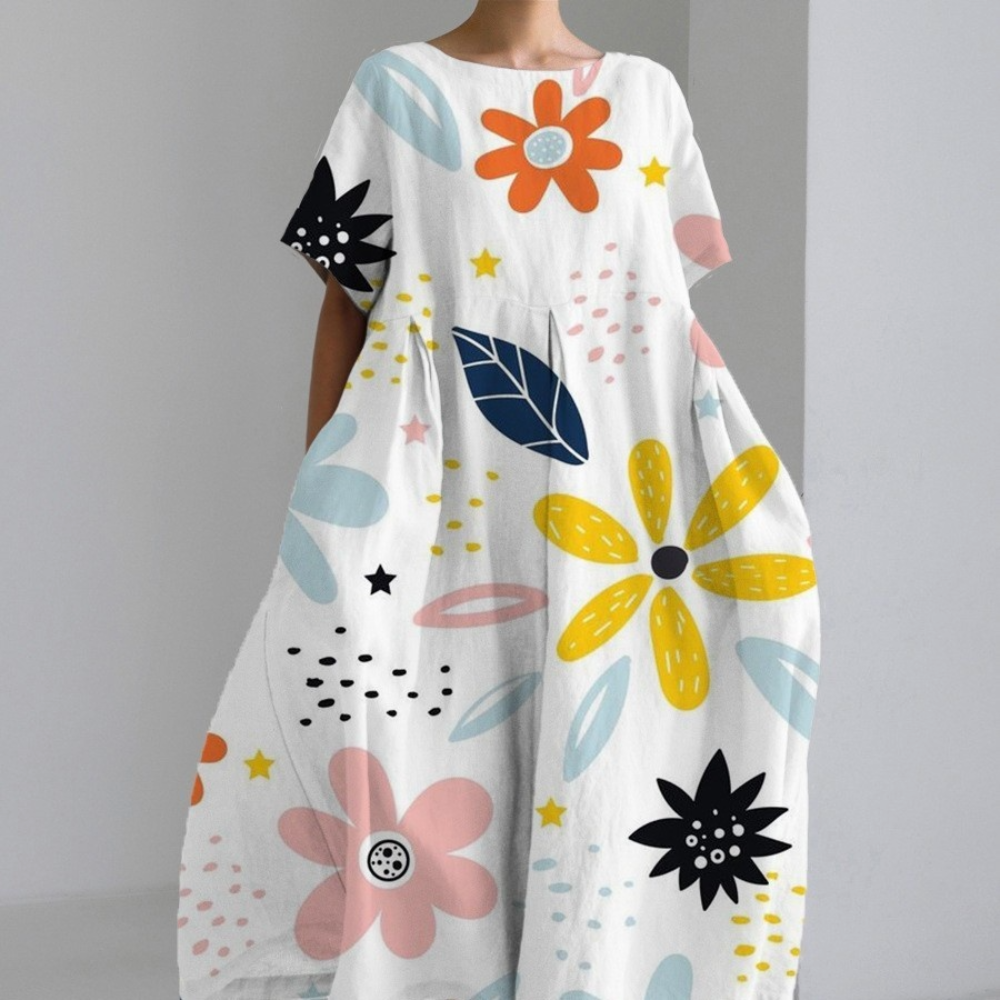 Robe femme longue – Coupe oversize – Fibres naturelles – Motif abstrait artistique