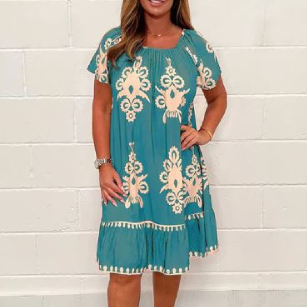 Robe Femme Mi-Longue - Coupe Évasée - Manches Courtes - Col Rond - Style Décontracté